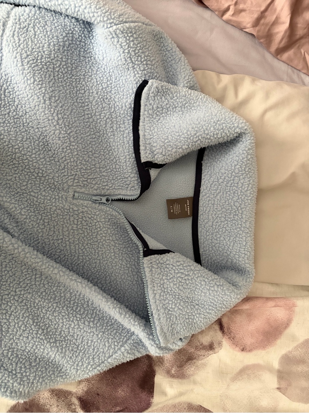 Joe Fresh Baby Blue Teddy Zip-Up Jacket with Contrast Trim